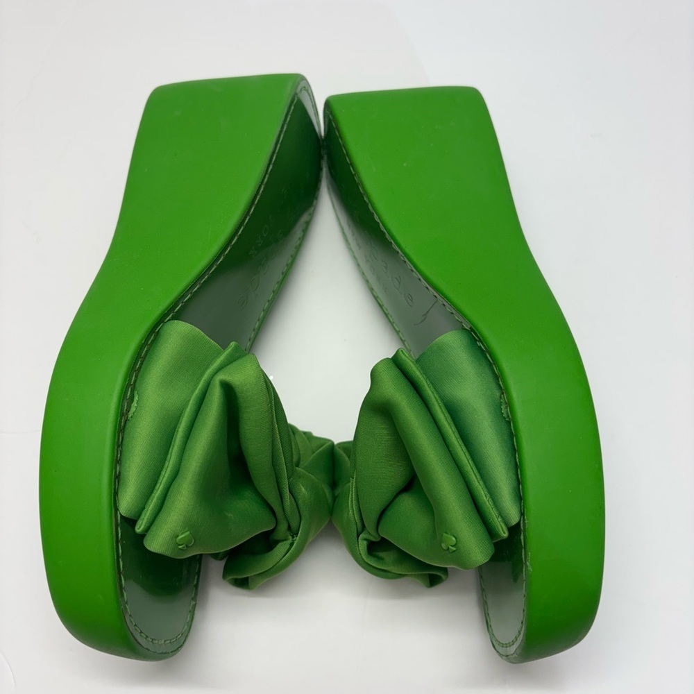 kate spade Bright Green Satin Knot Platform Slides - Picture 4 of 7